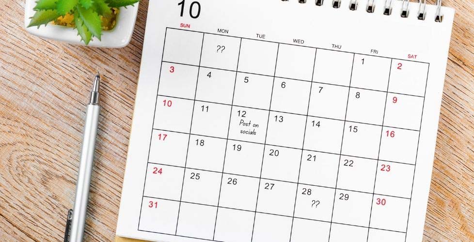 Empty social media calendar with gaps between posts, representing inconsistent marketing